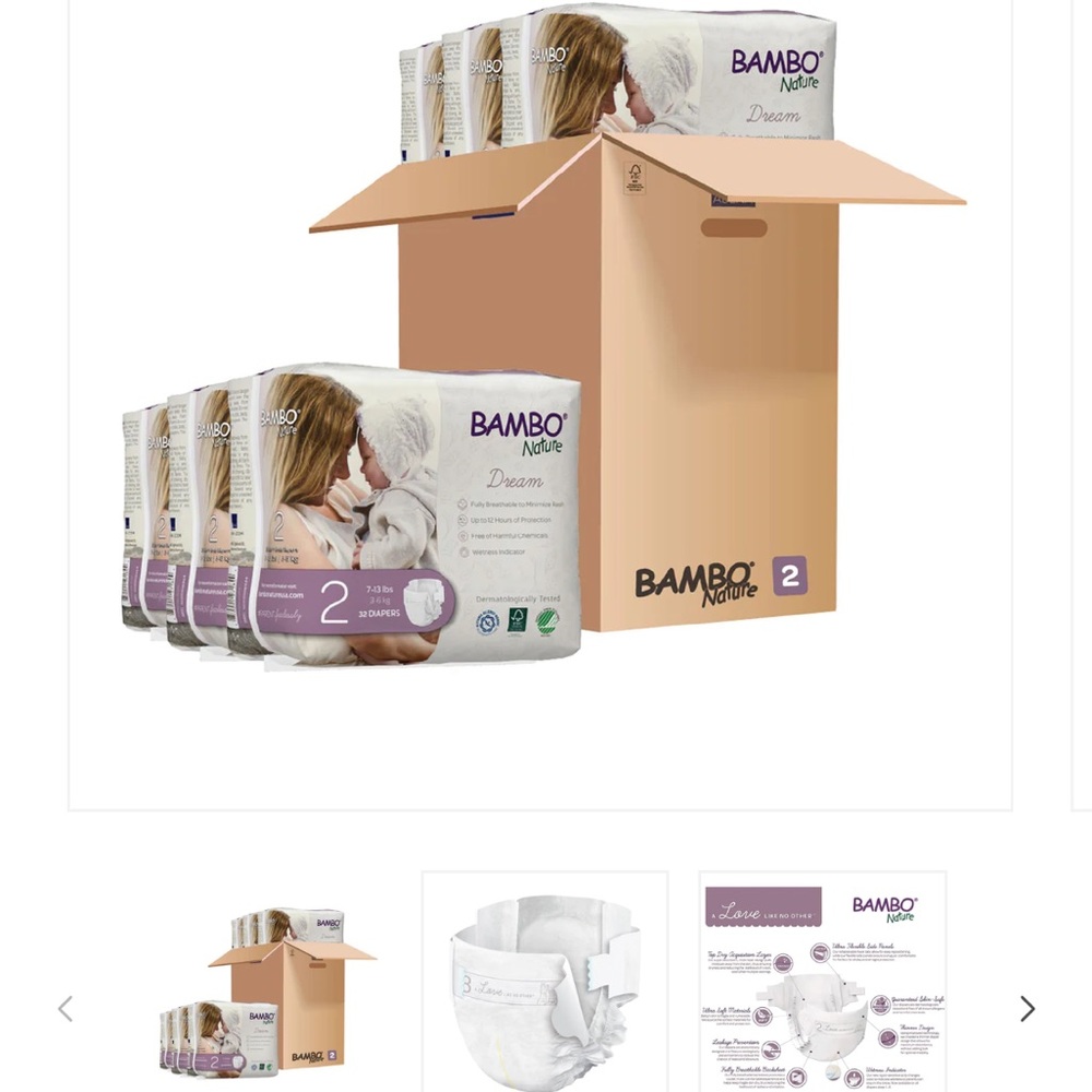 Bambo Nature Diaper Size 2. 7 to 13 lbs. brand new sealed case. 192 ct